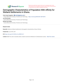 Demographic Characteristics of Population with a Nity for Wetland