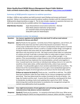 (WQB) Manure Management Report Public Webinar Public and Media Audience (May 1, 2020) Webinar Video Recording At