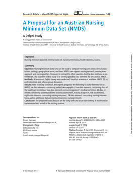 A Proposal for an Austrian Nursing Minimum Data Set (NMDS) a Delphi Study R