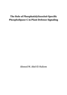 The Role of Phosphatidylinositol-Specific Phospholipase-C in Plant Defense Signaling