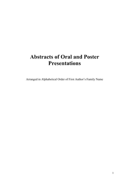 Abstracts of Oral and Poster Presentations