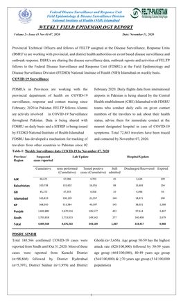 Islamabad WEEKLY FIELD EPIDEMIOLOGY REPORT