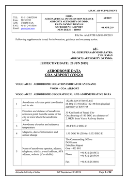 Aerodrome Data Goa Airport (Vogo)