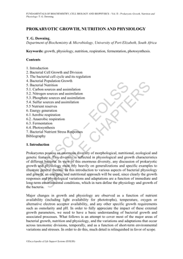 Prokaryotic Growth, Nutrition and Physiology- T