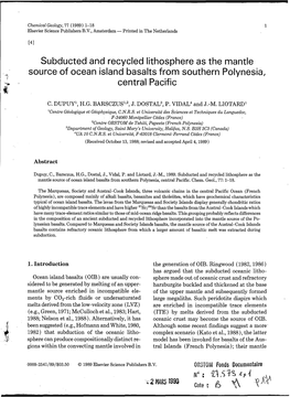 Subducted and Recycled Lithosphere As the Mantle Source of Ocean Island Basalts from Southern Polynesia, Central Pacific