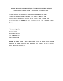 Astrocyte Regulation of Synaptic Depression and Facilitation Maurizio De Pittà1, Vladislav Volman2,3, Hugues Berry4, and Eshel Ben-Jacob1,2,*