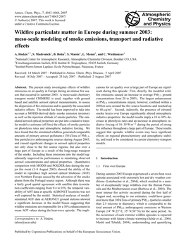 Wildfire Particulate Matter in Europe During Summer 2003: Meso-Scale Modeling of Smoke Emissions, Transport and Radiative Effect