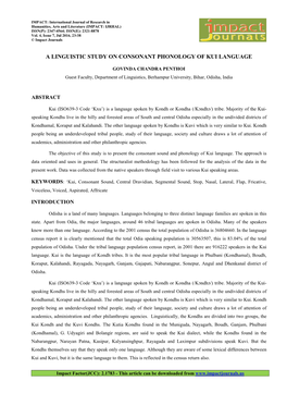 A Linguistic Study on Consonant Phonology of Kui Language