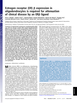 Estrogen Receptor (ER) Β Expression in Oligodendrocytes Is Required for Attenuation of Clinical Disease by an Erβ Ligand