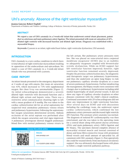 Uhl's Anomaly: Absence of the Right Ventricular Myocardium