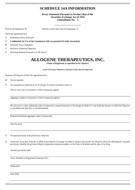 ALLOGENE THERAPEUTICS, INC. (Name of Registrant As Specified in Its Charter)