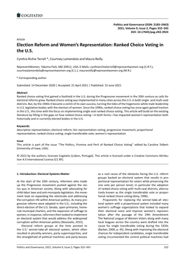 Election Reform and Women's Representation: Ranked Choice