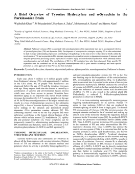 A Brief Overview of Tyrosine Hydroxylase and Α-Synuclein in The