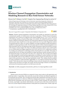 Wireless Channel Propagation Characteristics and Modeling Research in Rice Field Sensor Networks