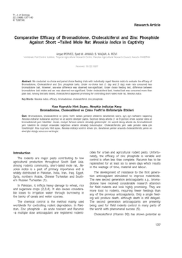 Comparative Efficacy of Bromadiolone, Cholecalciferol and Zinc Phosphide Against Short –Tailed Mole Rat Nesokia Indica in Captivity