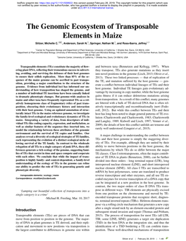 The Genomic Ecosystem of Transposable Elements in Maize Stitzer, Michelle C.1, , Anderson, Sarah N.2, Springer, Nathan M.2, and Ross-Ibarra, Jeffrey1,3