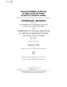 Oversight Hearing Committee on Natural Resources U.S