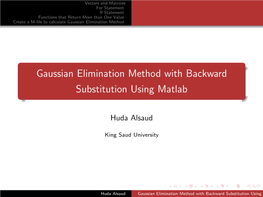 Gaussian Elimination Method with Backward Substitution Using Matlab