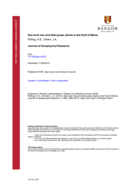 Sea Level Rise and Tidal Power Plants in the Gulf of Maine