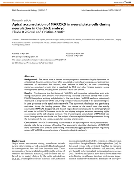 Apical Accumulation of MARCKS in Neural Plate Cells During Neurulation in the Chick Embryo Flavio R Zolessi and Cristina Arruti*