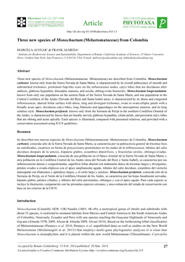 Three New Species of Monochaetum (Melastomataceae) from Colombia