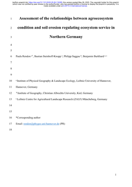 Assessment of the Relationships Between Agroecosystem Condition and Soil Erosion Regulating Ecosystem Service in Northern German