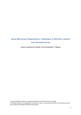 Quasi-Mercenary Organizations: Challenges of Definition, Politics and International Law