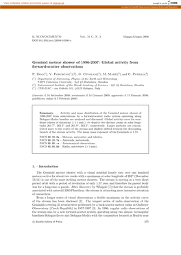 Geminid Meteor Shower of 1996-2007: Global Activity from Forward-Scatter Observations