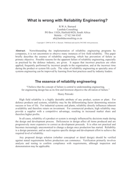 What Is Wrong with Reliability Engineering?