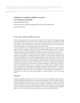 Challenges to Teaching Credibility Assessment in Contemporary Schooling." Digital Media, Youth, and Credibility.Edited by Miriam J