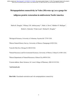 Metapopulation Connectivity in Voles (Microtus Sp.) As a Gauge For