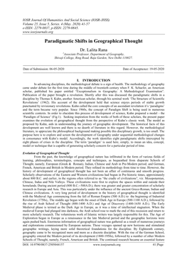 Paradigmatic Shifts in Geographical Thought