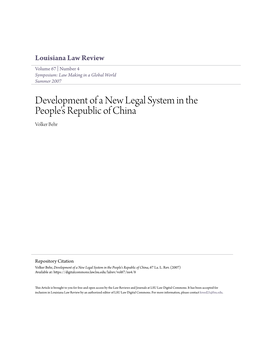 Development of a New Legal System in the People's Republic of China Volker Behr