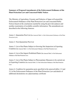Summary of Proposed Amendments of the Enforcement Ordinance of the Plant Protection Law and Concerned Public Notices