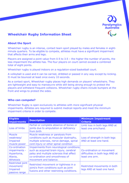 Wheelchair Rugby Information Sheet