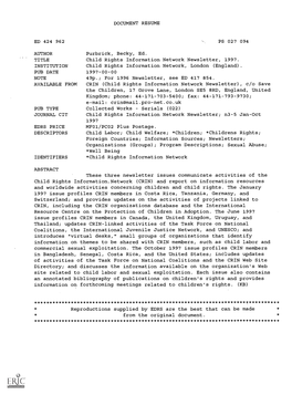 Child Rights Information Network Newsletter, 1997. INSTITUTION Child Rights Information Network, London (England)