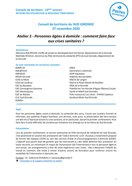 Atelier 2 - Personnes Âgées À Domicile : Comment Faire Face Aux Crises Sanitaires ?