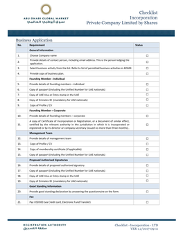 Checklist Incorporation Private Company Limited by Shares