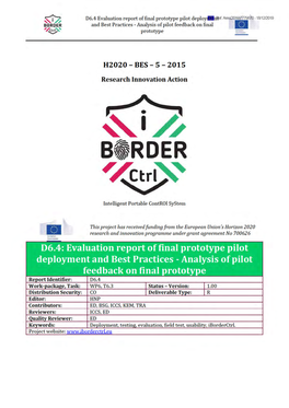 D6.4 Evaluation Report of Final Prototype Pilot Deployment and Best Practices - Analysis of Pilot Feedback on Final Prototype