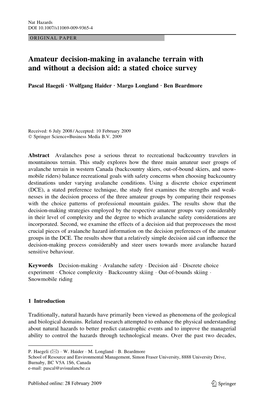 Amateur Decision-Making in Avalanche Terrain with and Without a Decision Aid: a Stated Choice Survey