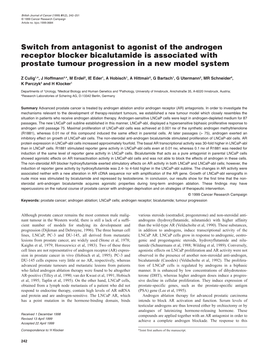 Switch from Antagonist to Agonist of the Androgen Receptor Blocker Bicalutamide Is Associated with Prostate Tumour Progression I