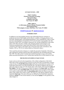 LUNAR CYCLES -- 1999 John E. Sanders Professor Emeritus Of