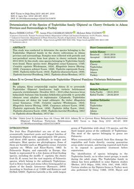 Determination of the Species of Tephritidae Family (Diptera) on Cherry Orchards in Adana Province and Surroundings in Turkey