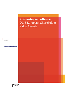 Achieving Excellence 2013 European Shareholder Value Awards