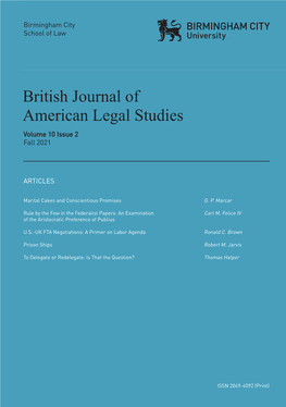 British Journal of American Legal Studies British Journal Of