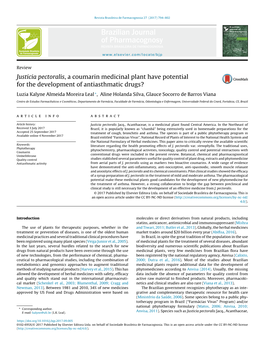 Justicia Pectoralis, a Coumarin Medicinal Plant Have Potential For