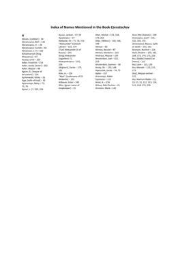 Index of Names Mentioned in the Book Czenstochov