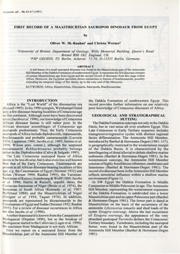 First Record of a Maastrichtian Sauropod Dinosaur from Egypt