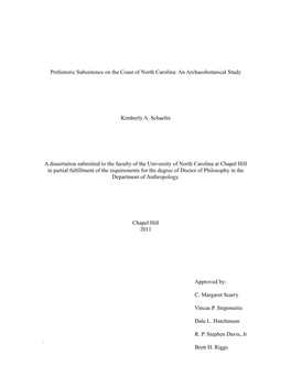 Prehistoric Subsistence on the Coast of North Carolina: an Archaeobotanical Study