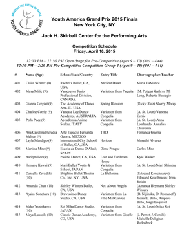 Youth America Grand Prix 2015 Finals New York City, NY Jack H. Skirball